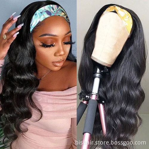 Wavy real hair wig with headband Semi-wig without glue 150% density Brazilian real hair with wavy headband wig